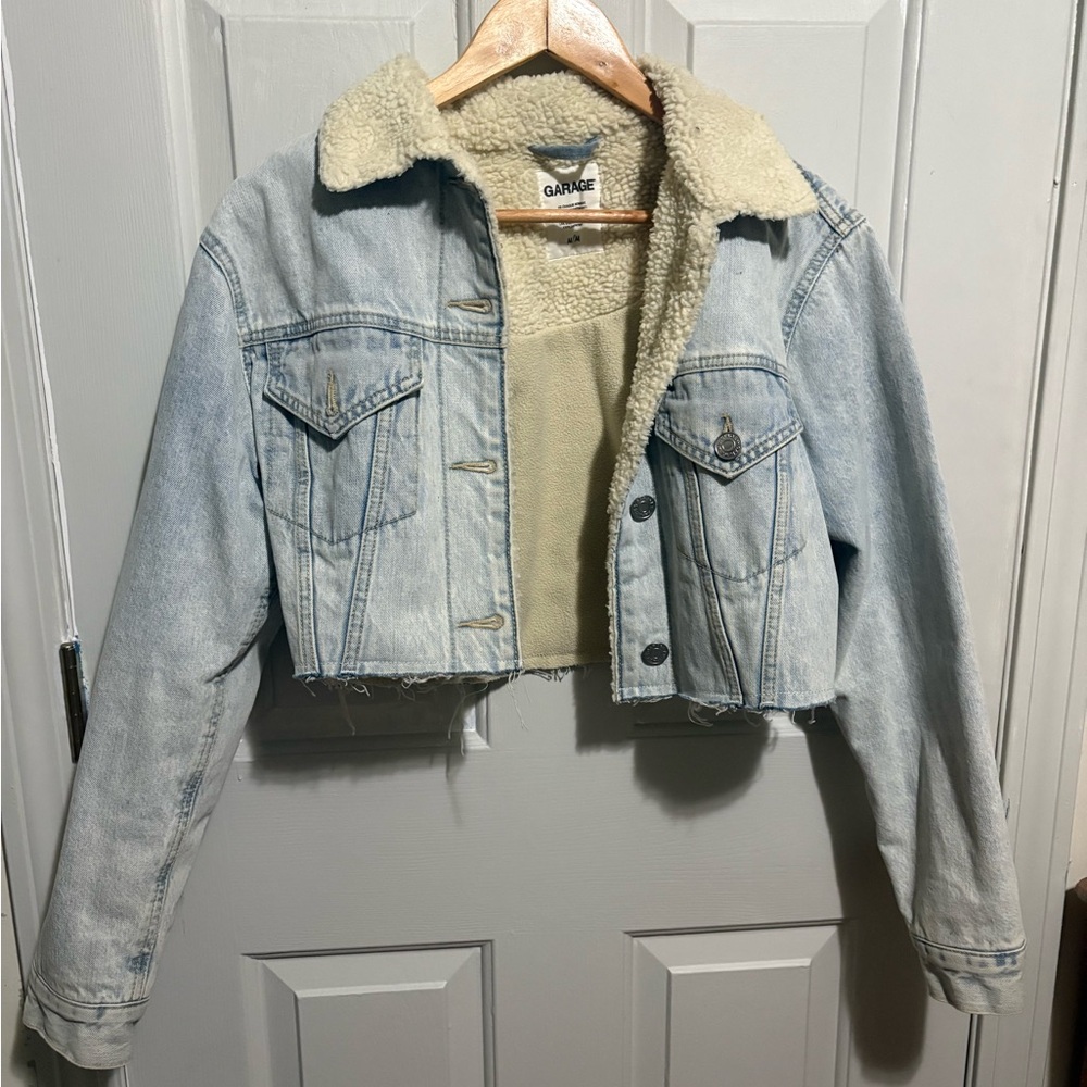 Garage Light Blue Denim Jacket with Cream Sherpa Lining